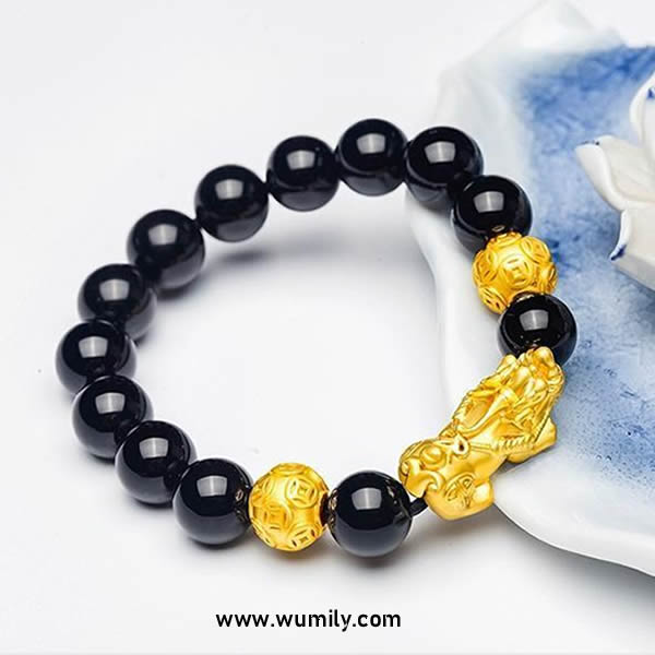 Attract Wealth Pixiu Black Obsidian Feng Shui Bracelet